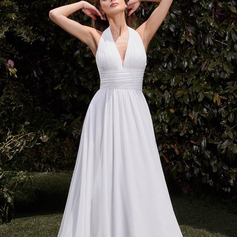 Off white wedding dress.Halter soft satin simple a line bridal gown